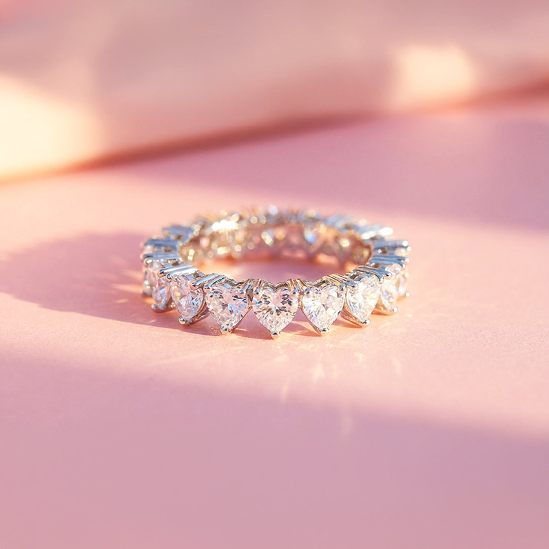 Eternity Band | Heart Cut | Diamond Simulant | White Gold Plating | Luxe5160 - Rings | Singapore Jewellery, Wedding Rings & Gifts | Same Day Delivery | Tiara.com.sg