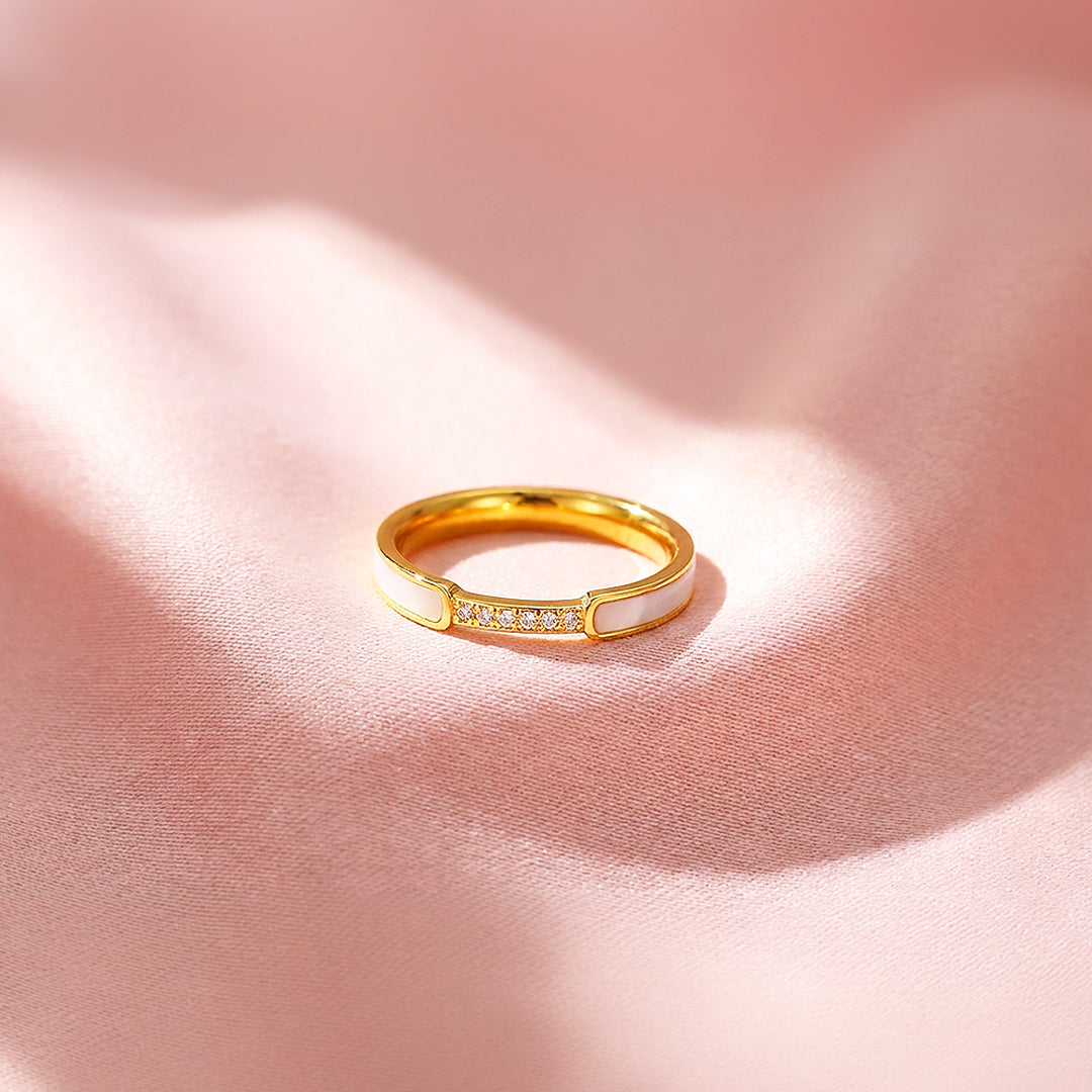 Minimalist Band | Mother of Pearl Style | Diamond Simulant | Titanium Steel | Luxe5161 - Rings | Singapore Jewellery, Wedding Rings &amp; Gifts | Same Day Delivery | Tiara.com.sg