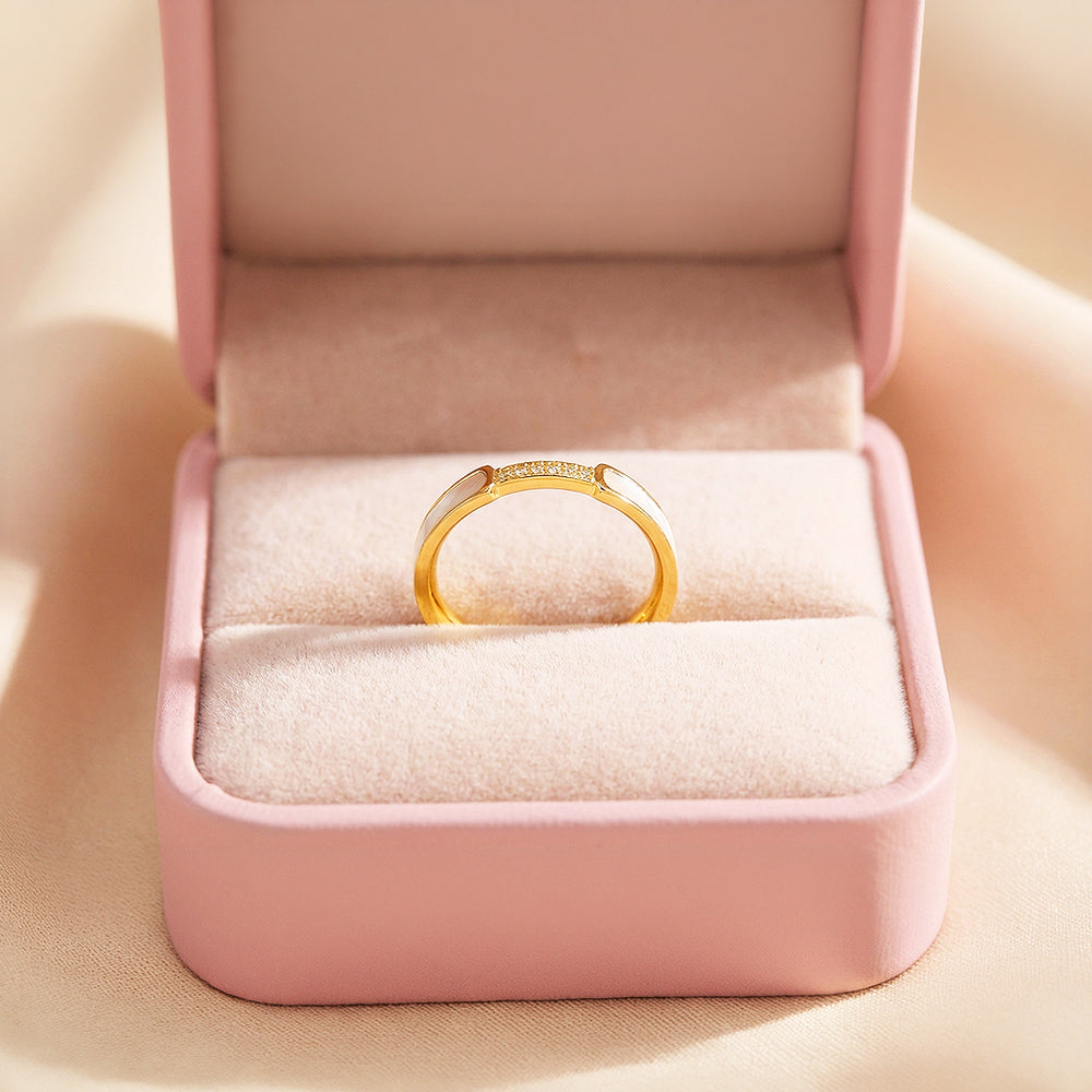 Minimalist Band | Mother of Pearl Style | Diamond Simulant | Titanium Steel | Luxe5161 - Rings | Singapore Jewellery, Wedding Rings & Gifts | Same Day Delivery | Tiara.com.sg