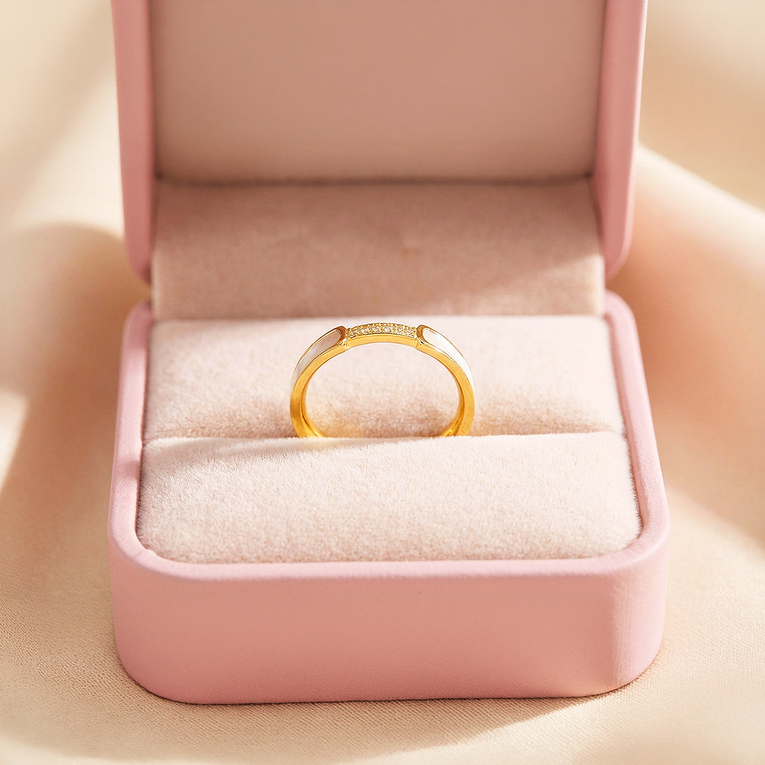 Minimalist Band | Mother of Pearl Style | Diamond Simulant | Titanium Steel | Luxe5161 - Rings | Singapore Jewellery, Wedding Rings &amp; Gifts | Same Day Delivery | Tiara.com.sg