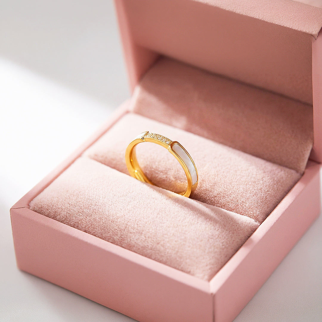Minimalist Band | Mother of Pearl Style | Diamond Simulant | Titanium Steel | Luxe5161 - Rings | Singapore Jewellery, Wedding Rings & Gifts | Same Day Delivery | Tiara.com.sg