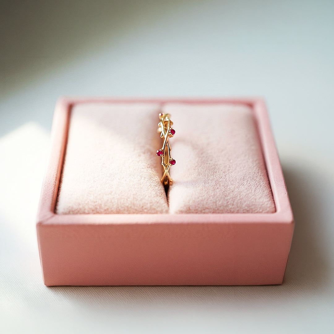 Minimalist Band | Vine &amp; Bud Design | Diamond Simulant | Gold Plating | Luxe5162 - Rings | Singapore Jewellery, Wedding Rings &amp; Gifts | Same Day Delivery | Tiara.com.sg