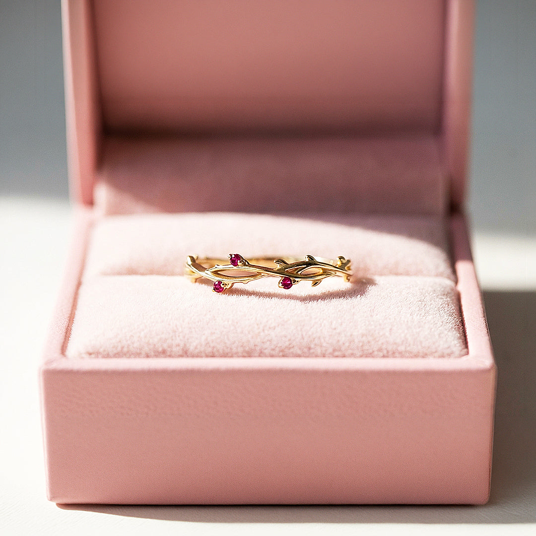Minimalist Band | Vine &amp; Bud Design | Diamond Simulant | Gold Plating | Luxe5162 - Rings | Singapore Jewellery, Wedding Rings &amp; Gifts | Same Day Delivery | Tiara.com.sg