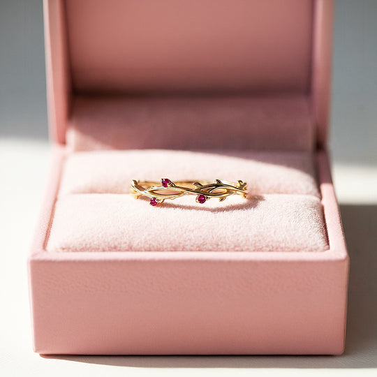 Minimalist Band | Vine &amp; Bud Design | Diamond Simulant | Gold Plating | Luxe5162 - Rings | Singapore Jewellery, Wedding Rings &amp; Gifts | Same Day Delivery | Tiara.com.sg
