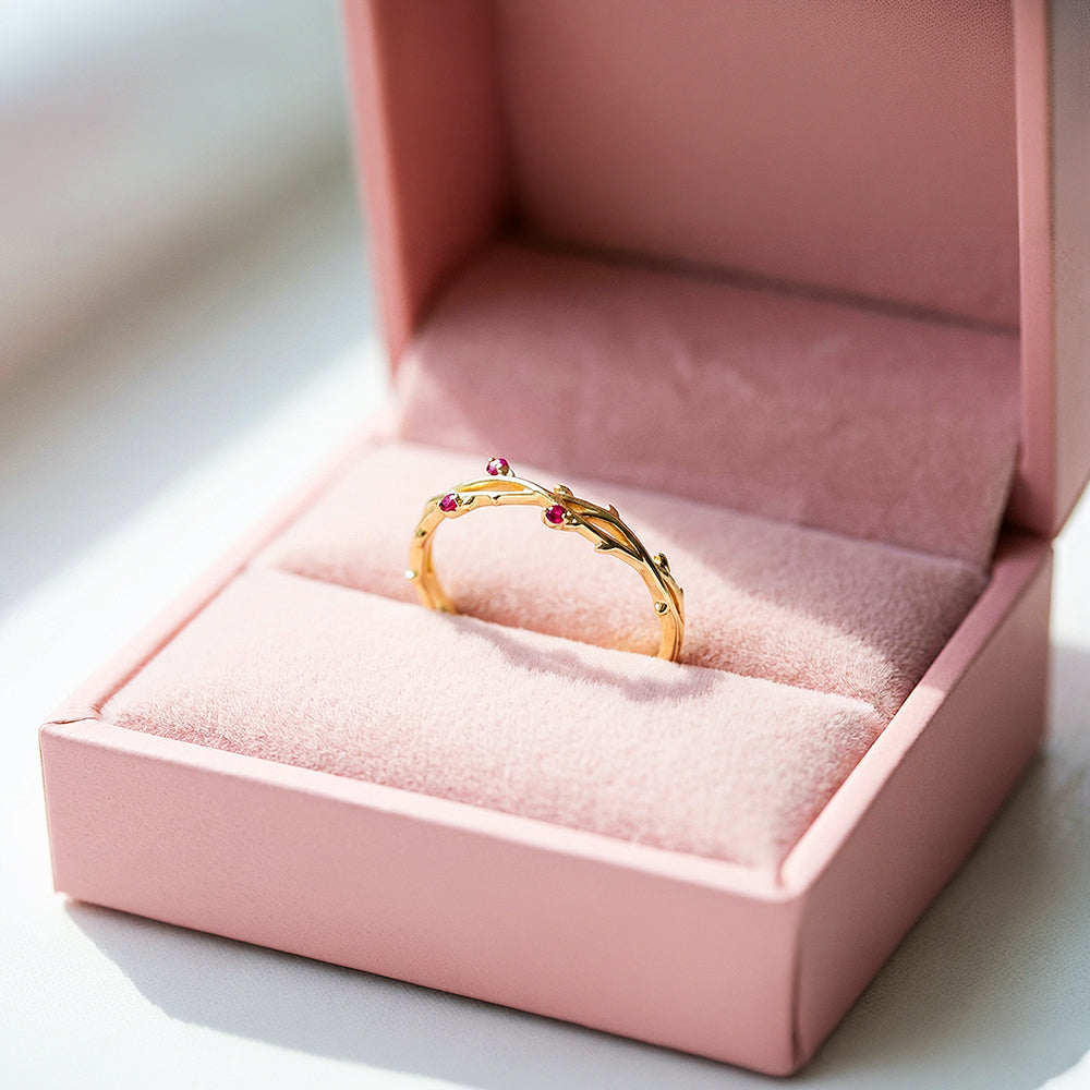 Minimalist Band | Vine & Bud Design | Diamond Simulant | Gold Plating | Luxe5162 - Rings | Singapore Jewellery, Wedding Rings & Gifts | Same Day Delivery | Tiara.com.sg