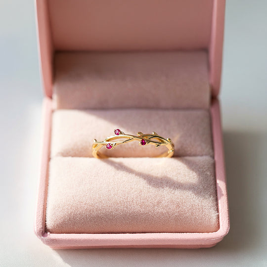 Minimalist Band | Vine &amp; Bud Design | Diamond Simulant | Gold Plating | Luxe5162 - Rings | Singapore Jewellery, Wedding Rings &amp; Gifts | Same Day Delivery | Tiara.com.sg