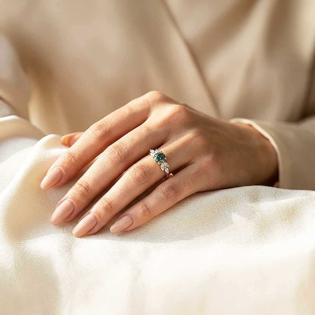 Tealy Green Ring | Round Brilliant Cut | Diamond Simulant | Gold Plating | Luxe5163 - Rings | Singapore Jewellery, Wedding Rings &amp; Gifts | Same Day Delivery | Tiara.com.sg
