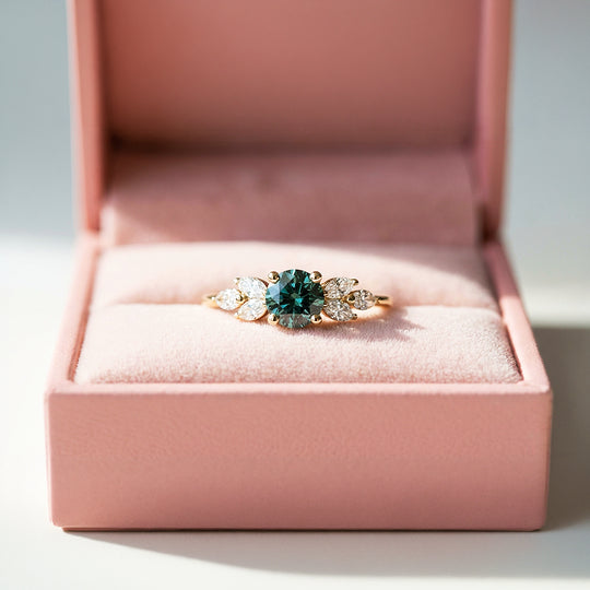 Tealy Green Ring | Round Brilliant Cut | Diamond Simulant | Gold Plating | Luxe5163 - Rings | Singapore Jewellery, Wedding Rings &amp; Gifts | Same Day Delivery | Tiara.com.sg