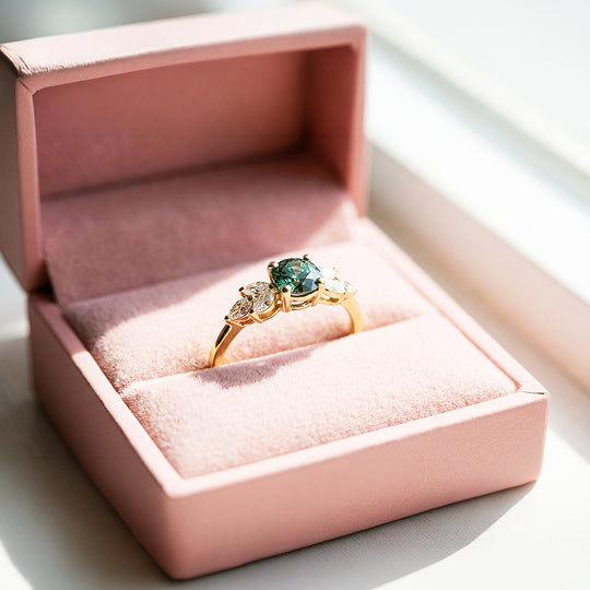 Tealy Green Ring | Round Brilliant Cut | Diamond Simulant | Gold Plating | Luxe5163 - Rings | Singapore Jewellery, Wedding Rings &amp; Gifts | Same Day Delivery | Tiara.com.sg