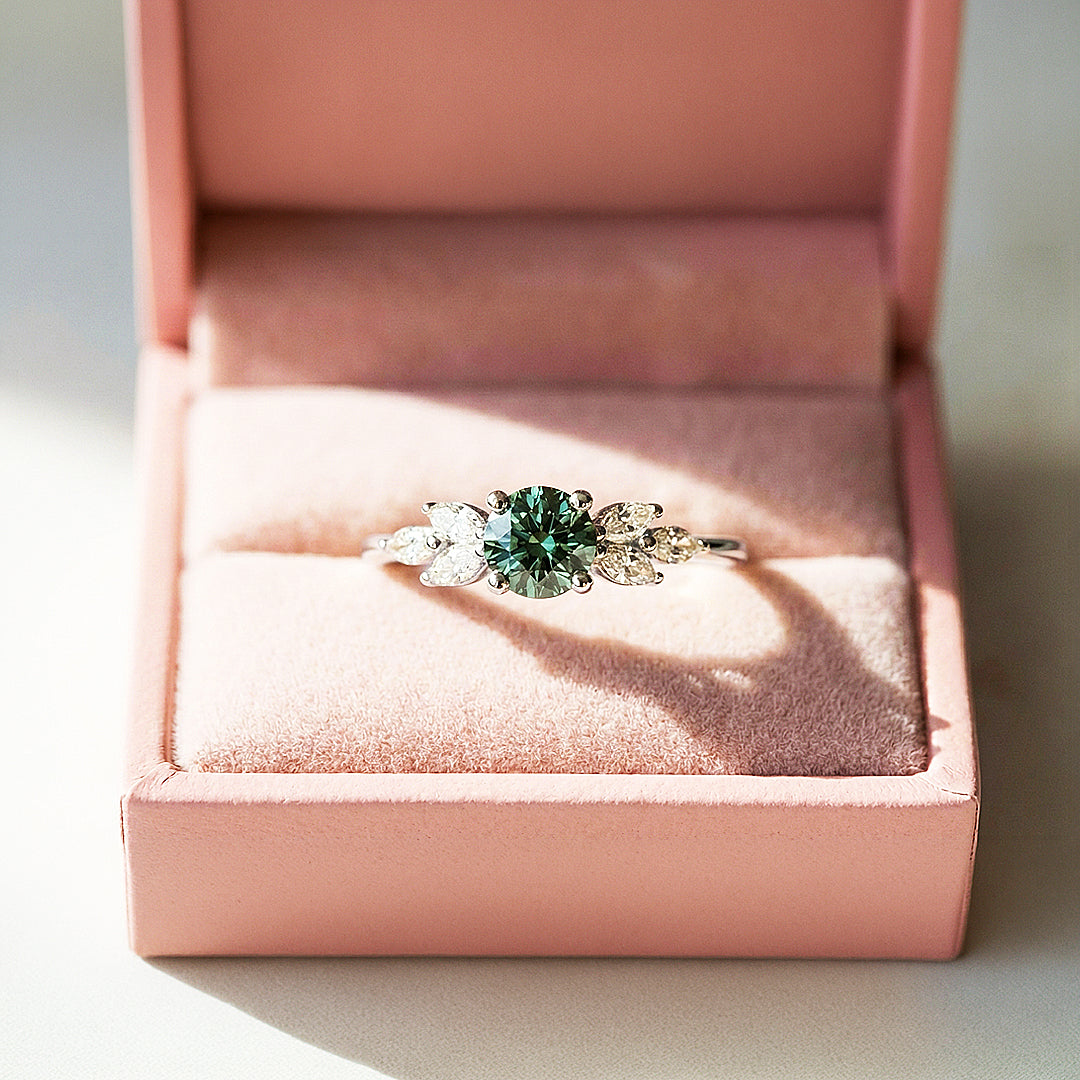 Tealy Green Ring | Round Brilliant Cut | Diamond Simulant | Gold Plating | Luxe5163 - Rings | Singapore Jewellery, Wedding Rings &amp; Gifts | Same Day Delivery | Tiara.com.sg