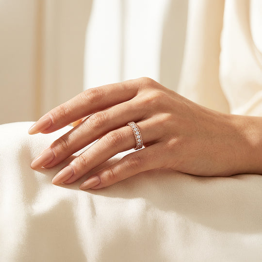 Eternity Band | Beaded Border | Diamond Simulant | Rose Gold Plating | Luxe5164 - Rings | Singapore Jewellery, Wedding Rings &amp; Gifts | Same Day Delivery | Tiara.com.sg