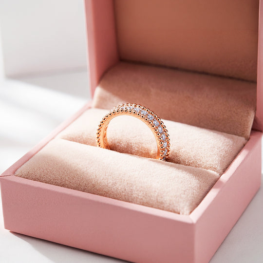 Eternity Band | Beaded Border | Diamond Simulant | Rose Gold Plating | Luxe5164 - Rings | Singapore Jewellery, Wedding Rings &amp; Gifts | Same Day Delivery | Tiara.com.sg