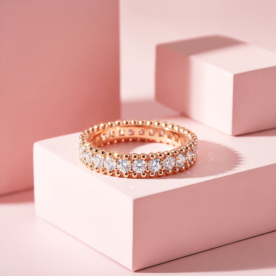 Eternity Band | Beaded Border | Diamond Simulant | Rose Gold Plating | Luxe5164 - Rings | Singapore Jewellery, Wedding Rings &amp; Gifts | Same Day Delivery | Tiara.com.sg
