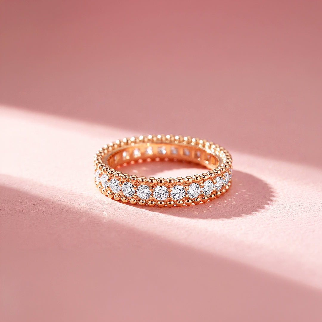 Eternity Band | Beaded Border | Diamond Simulant | Rose Gold Plating | Luxe5164 - Rings | Singapore Jewellery, Wedding Rings &amp; Gifts | Same Day Delivery | Tiara.com.sg