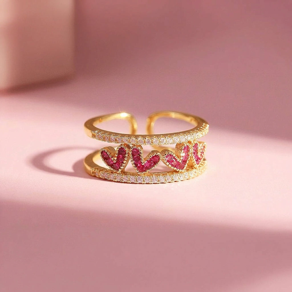 Double Band Heart Gallery Ring | Ruby | Luxe5165