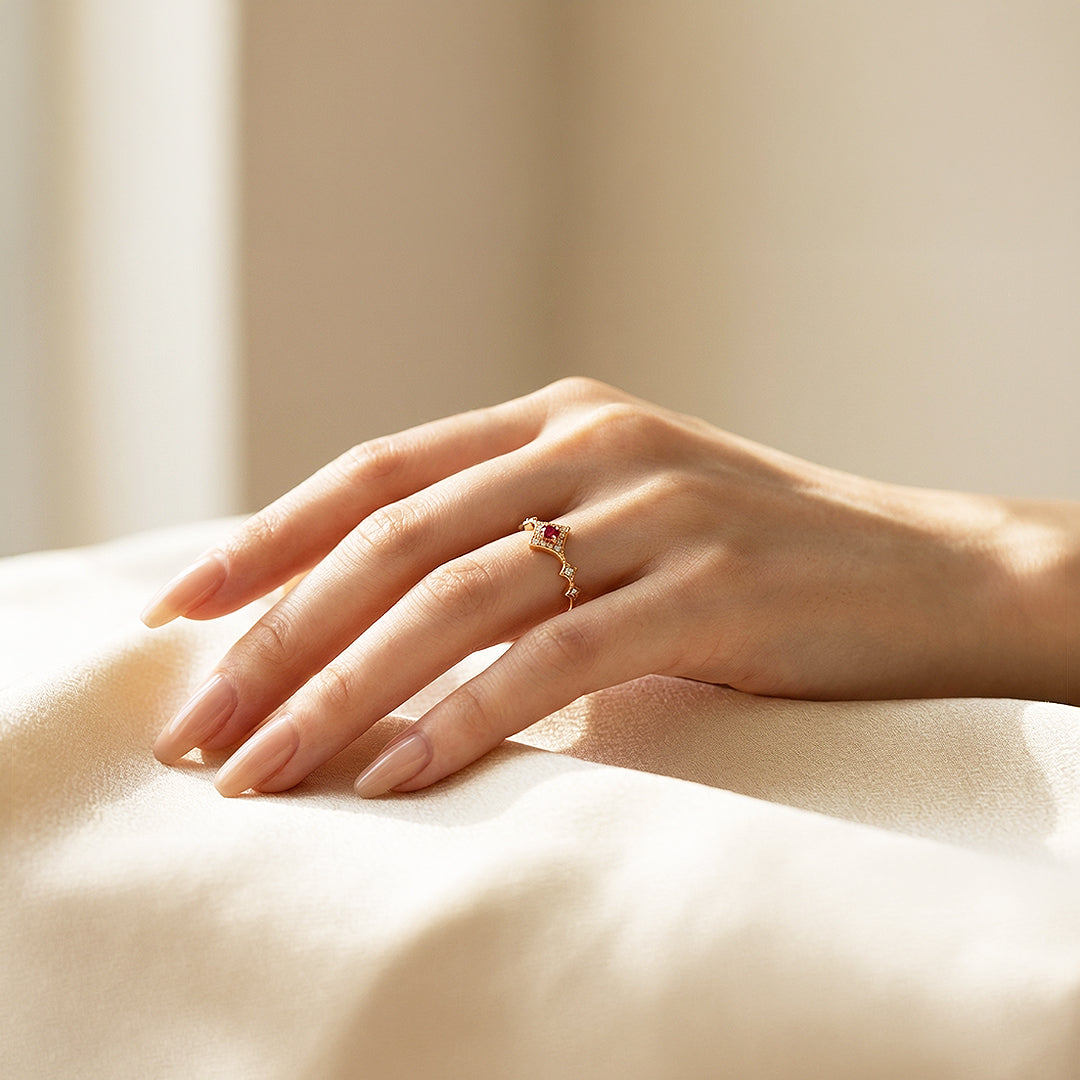 Statement Ring | Adjustable | Pink Diamond Simulant | Gold Plated | Luxe5172 - Rings | Singapore Jewellery, Wedding Rings &amp; Gifts | Same Day Delivery | Tiara.com.sg