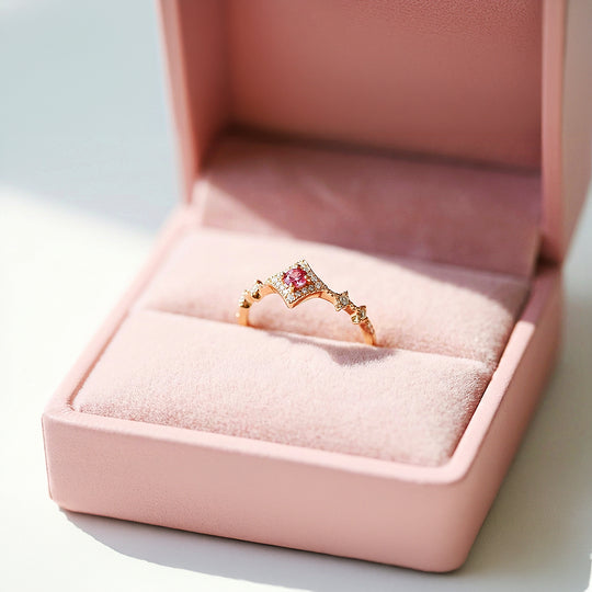 Statement Ring | Adjustable | Pink Diamond Simulant | Gold Plated | Luxe5172 - Rings | Singapore Jewellery, Wedding Rings &amp; Gifts | Same Day Delivery | Tiara.com.sg