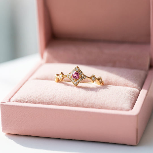 Statement Ring | Adjustable | Pink Diamond Simulant | Gold Plated | Luxe5172 - Rings | Singapore Jewellery, Wedding Rings &amp; Gifts | Same Day Delivery | Tiara.com.sg