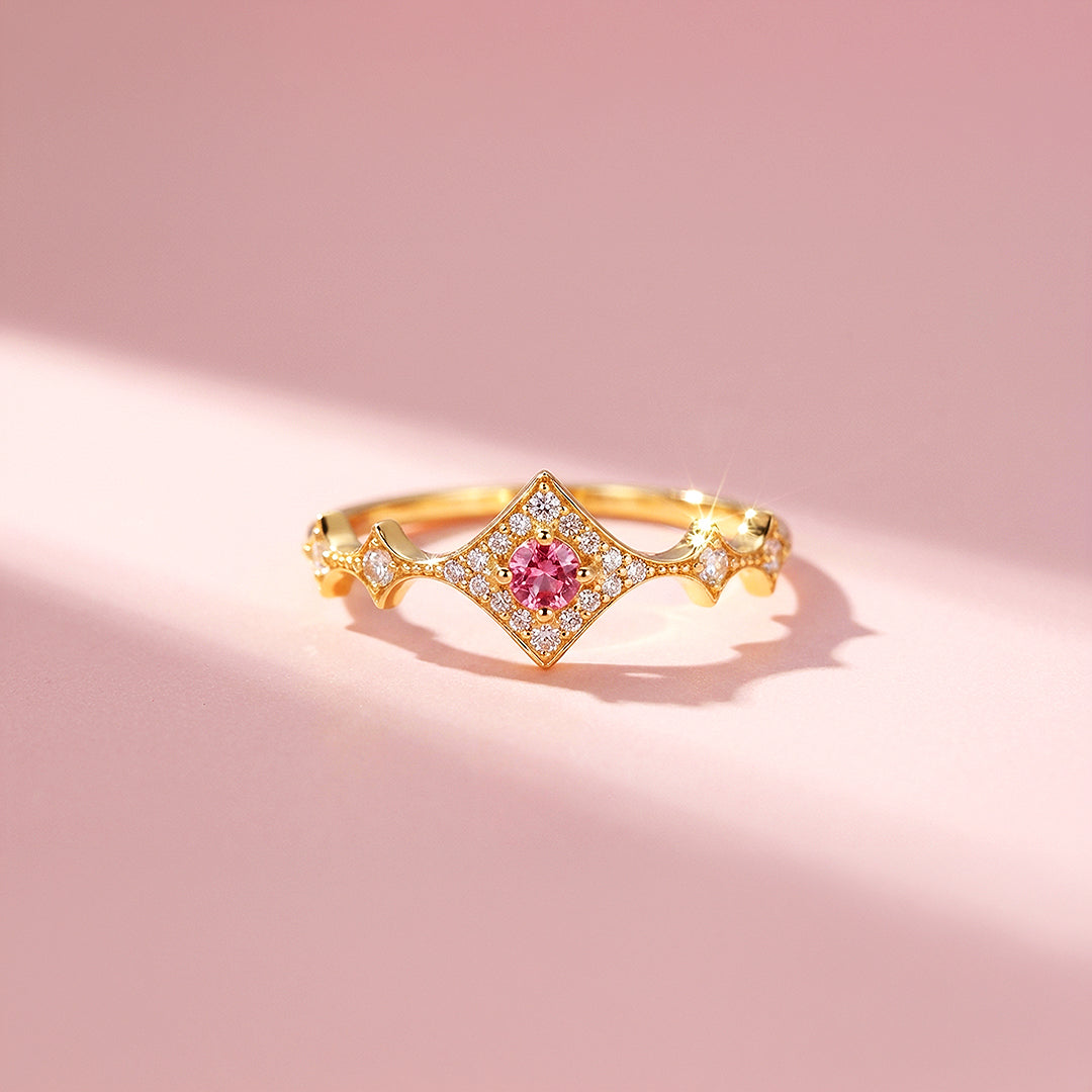 Statement Ring | Adjustable | Pink Diamond Simulant | Gold Plated | Luxe5172 - Rings | Singapore Jewellery, Wedding Rings & Gifts | Same Day Delivery | Tiara.com.sg