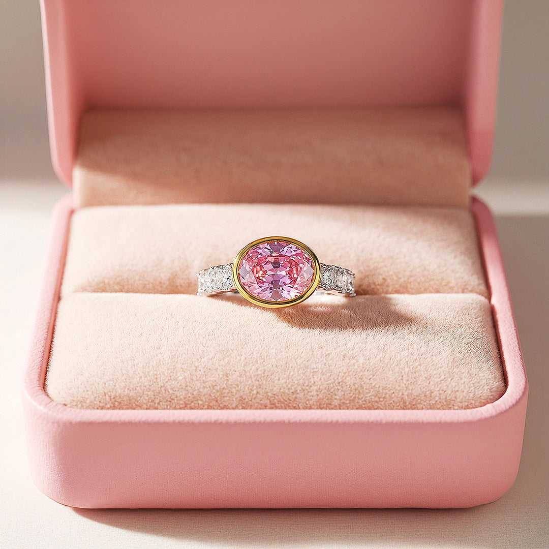 Oval Cut Pink Bezel Statement Ring | Gold | Luxe5174 - Rings | Singapore Jewellery, Wedding Rings & Gifts | Same Day Delivery | Tiara.com.sg