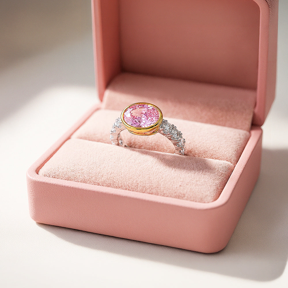 Oval Cut Pink Bezel Statement Ring | Gold | Luxe5174 - Rings | Singapore Jewellery, Wedding Rings & Gifts | Same Day Delivery | Tiara.com.sg