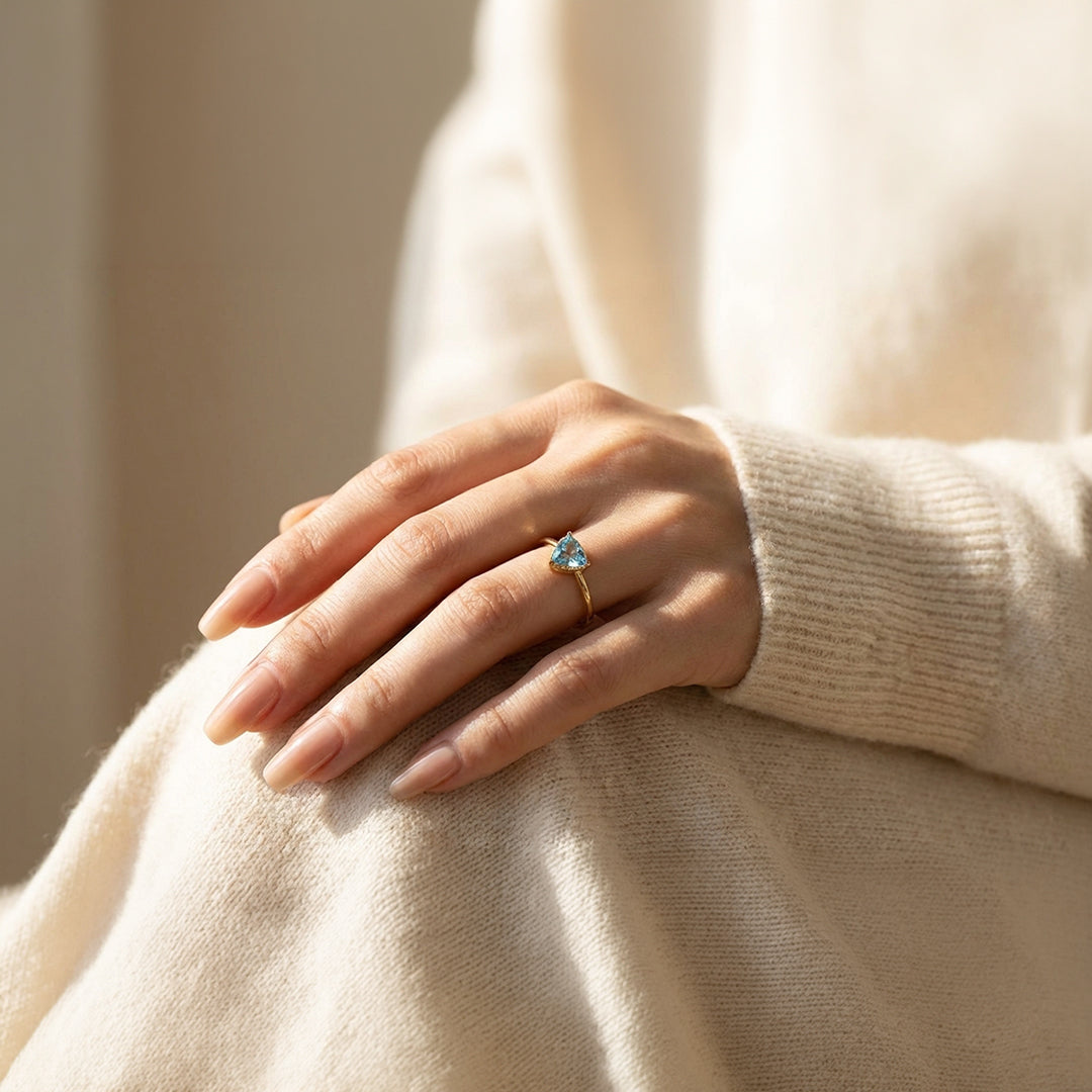 Solitaire Ring | Trillion Cut | Blue Topaz Diamond Simulant | Gold Plating | Luxe5175 - Rings | Singapore Jewellery, Wedding Rings &amp; Gifts | Same Day Delivery | Tiara.com.sg