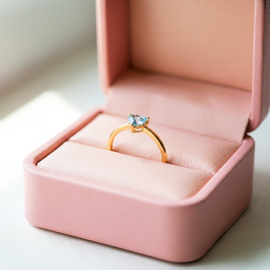 Solitaire Ring | Trillion Cut | Blue Topaz Diamond Simulant | Gold Plating | Luxe5175 - Rings | Singapore Jewellery, Wedding Rings &amp; Gifts | Same Day Delivery | Tiara.com.sg