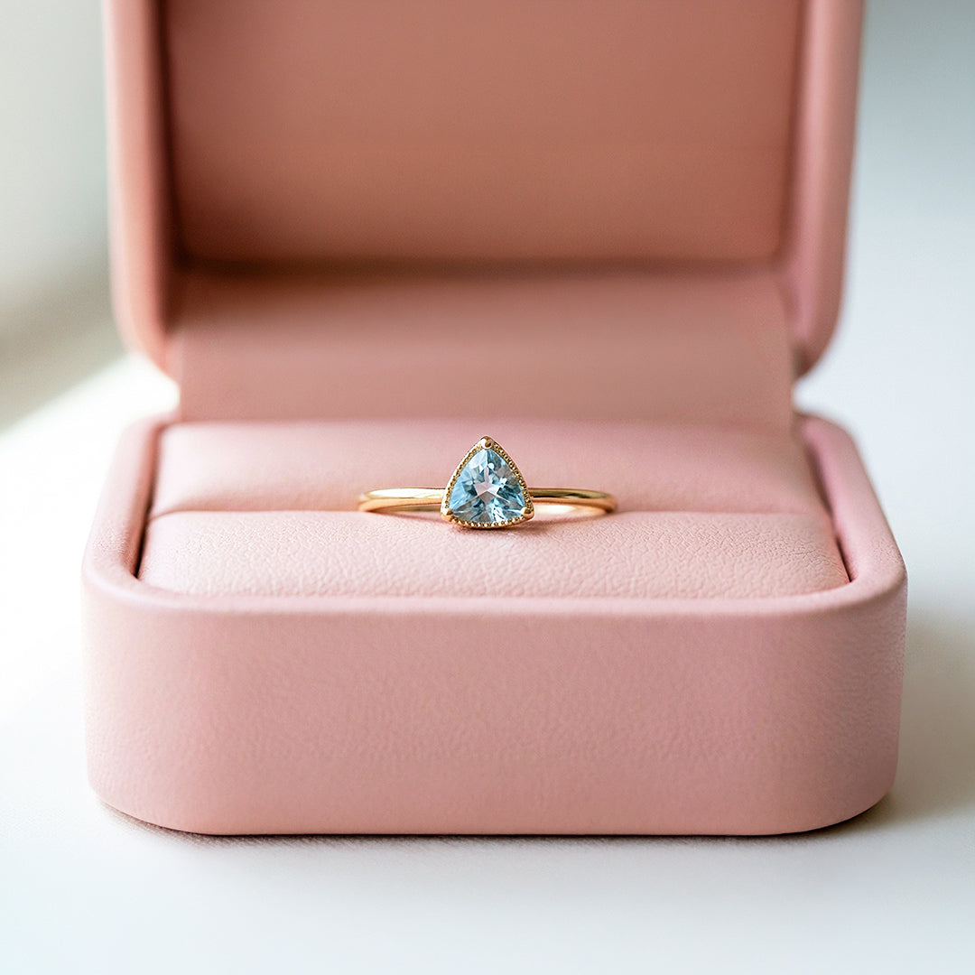 Solitaire Ring | Trillion Cut | Blue Topaz Diamond Simulant | Gold Plating | Luxe5175 - Rings | Singapore Jewellery, Wedding Rings &amp; Gifts | Same Day Delivery | Tiara.com.sg