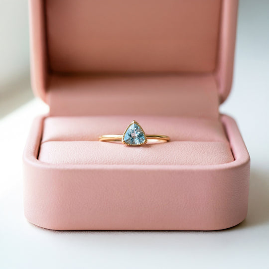 Solitaire Ring | Trillion Cut | Blue Topaz Diamond Simulant | Gold Plating | Luxe5175 - Rings | Singapore Jewellery, Wedding Rings &amp; Gifts | Same Day Delivery | Tiara.com.sg