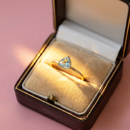 Solitaire Ring | Trillion Cut | Blue Topaz Diamond Simulant | Gold Plating | Luxe5175 - Rings | Singapore Jewellery, Wedding Rings &amp; Gifts | Same Day Delivery | Tiara.com.sg