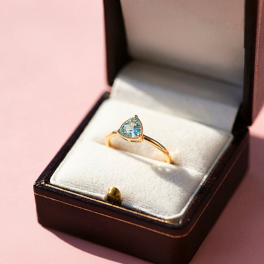 Solitaire Ring | Trillion Cut | Blue Topaz Diamond Simulant | Gold Plating | Luxe5175 - Rings | Singapore Jewellery, Wedding Rings &amp; Gifts | Same Day Delivery | Tiara.com.sg