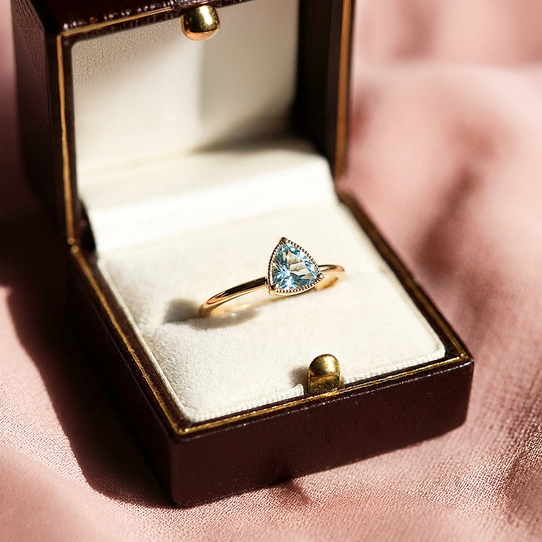 Solitaire Ring | Trillion Cut | Blue Topaz Diamond Simulant | Gold Plating | Luxe5175 - Rings | Singapore Jewellery, Wedding Rings &amp; Gifts | Same Day Delivery | Tiara.com.sg