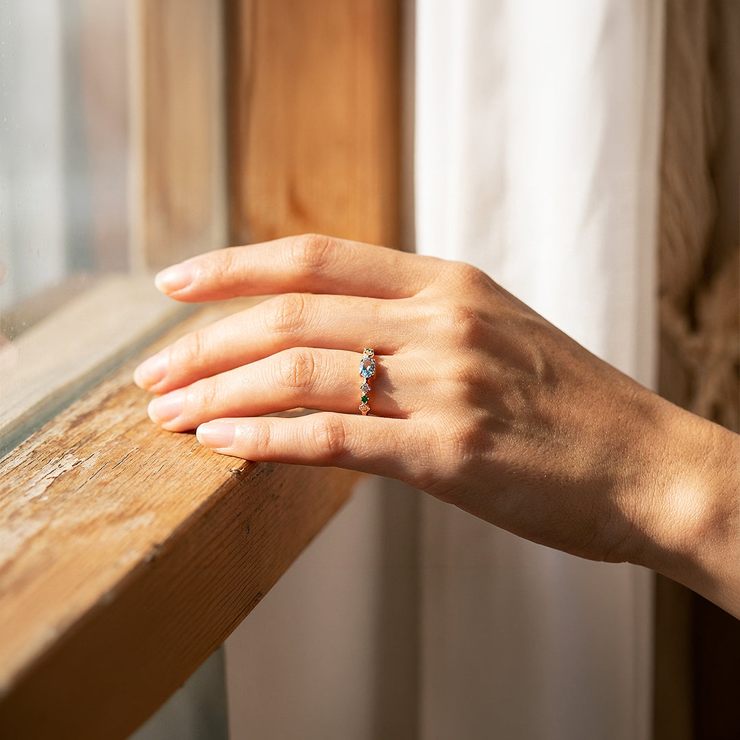 Solitaire Ring | Blue Topaz | Diamond Simulant | Gold Plating | Luxe5177 - Rings | Singapore Jewellery, Wedding Rings & Gifts | Same Day Delivery | Tiara.com.sg