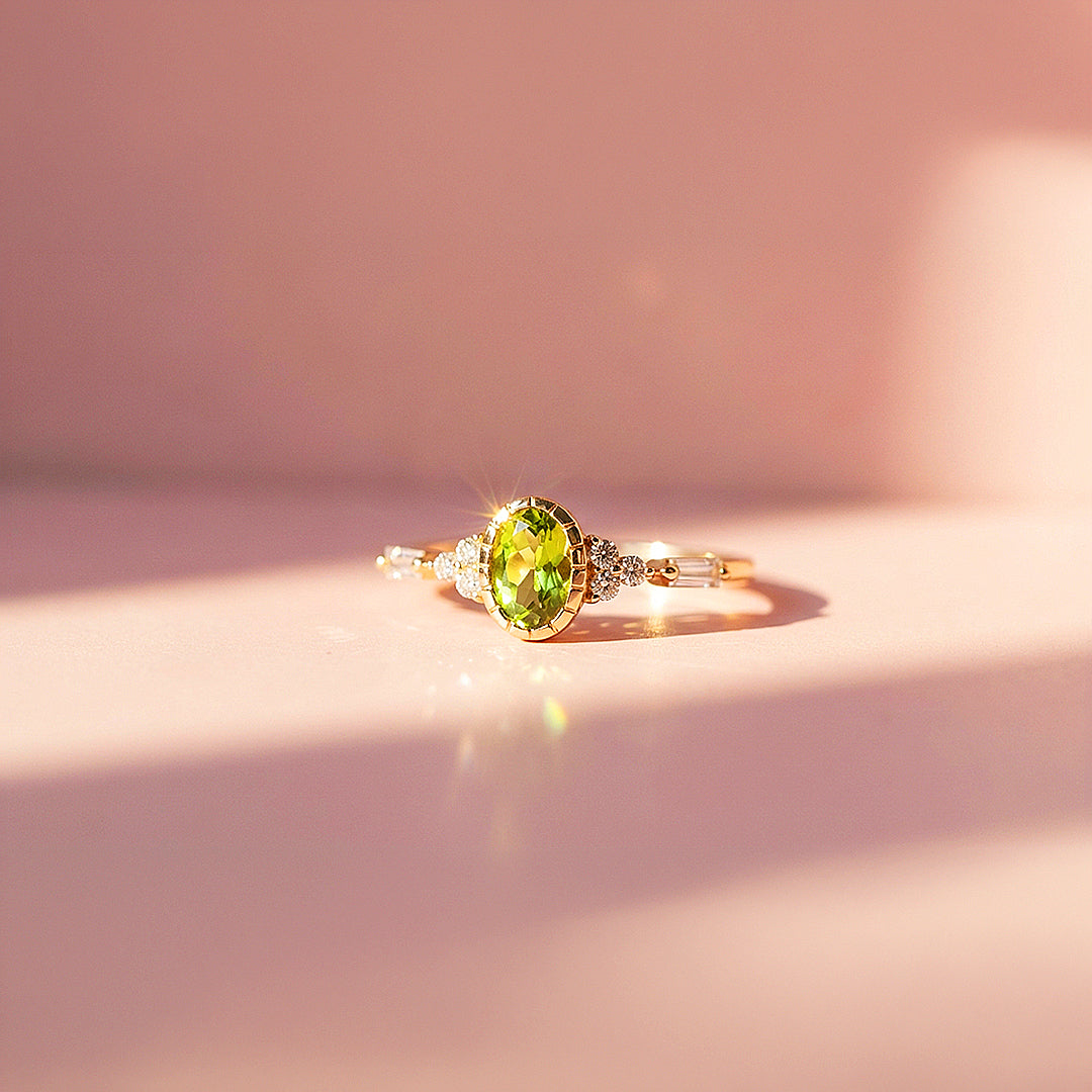 Solitaire Ring | Oval Cut | Peridot Diamond Simulant | Gold Plated | Luxe5178 - Rings | Singapore Jewellery, Wedding Rings &amp; Gifts | Same Day Delivery | Tiara.com.sg