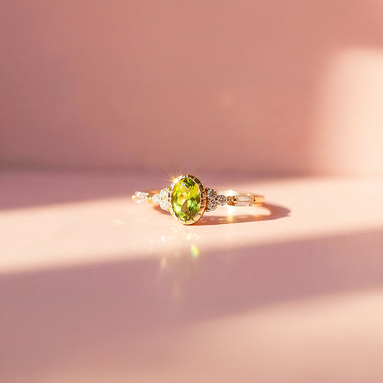 Solitaire Ring | Oval Cut | Peridot Diamond Simulant | Gold Plated | Luxe5178 - Rings | Singapore Jewellery, Wedding Rings &amp; Gifts | Same Day Delivery | Tiara.com.sg