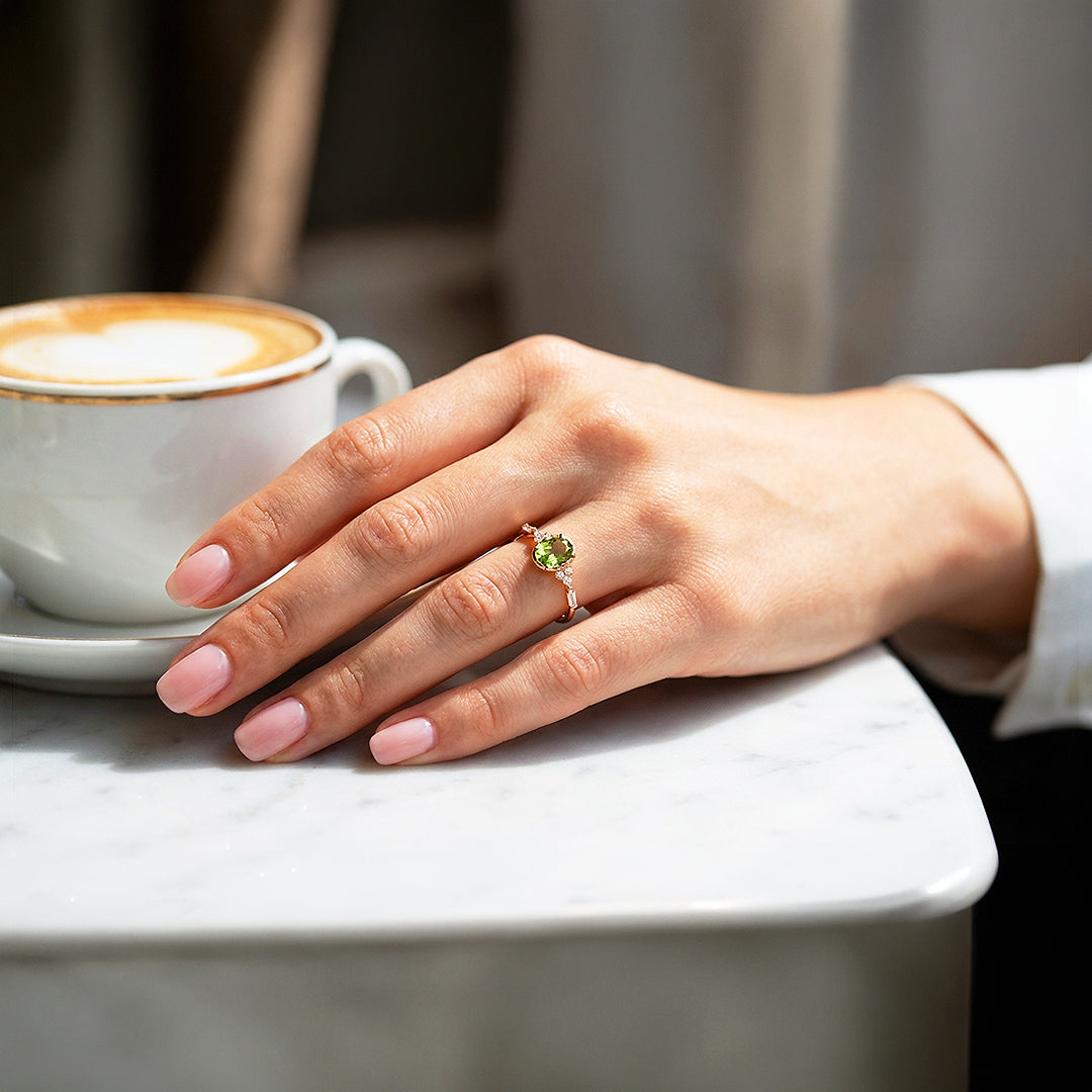 Solitaire Ring | Oval Cut | Peridot Diamond Simulant | Gold Plated | Luxe5178 - Rings | Singapore Jewellery, Wedding Rings &amp; Gifts | Same Day Delivery | Tiara.com.sg
