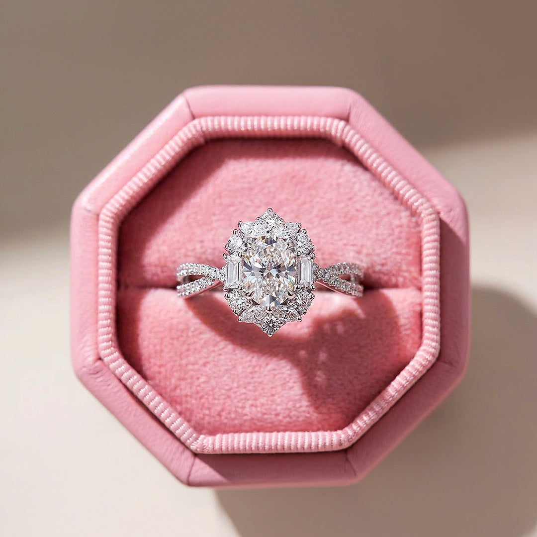 Oval Halo Twist Shank Engagement Ring | Luxe5182 - Rings | Singapore Jewellery, Wedding Rings &amp; Gifts | Same Day Delivery | Tiara.com.sg