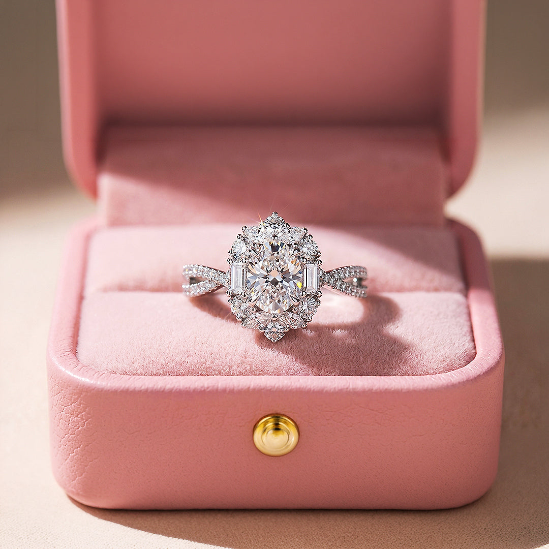 Oval Halo Twist Shank Engagement Ring | Luxe5182 - Rings | Singapore Jewellery, Wedding Rings & Gifts | Same Day Delivery | Tiara.com.sg