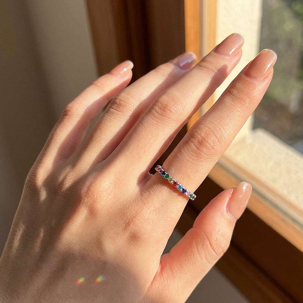 Rainbow Pavé Eternity Ring | Diamond Simulant | 925 Sterling Silver | Prm5007