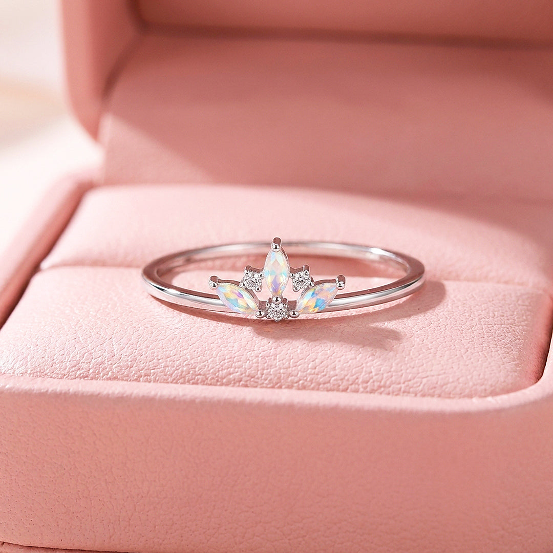 Moonstone Crown Ring | Moonstone &amp; Diamond Simulant | 925 Sterling Silver | Prm5011
