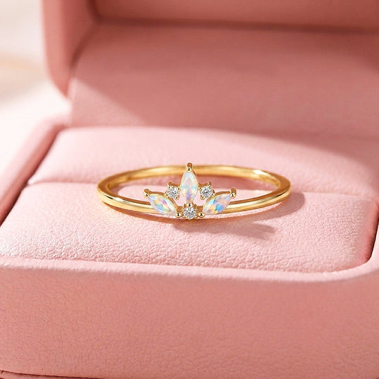 Moonstone Crown Ring | Moonstone &amp; Diamond Simulant | 925 Sterling Silver | Prm5011