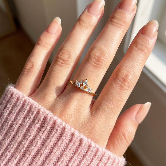 Moonstone Crown Ring | Moonstone &amp; Diamond Simulant | 925 Sterling Silver | Prm5011