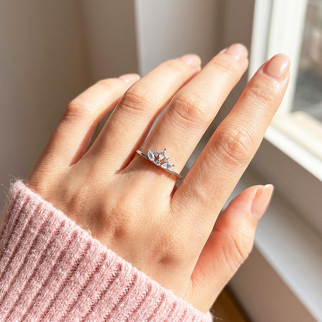 Moonstone Crown Ring | Moonstone &amp; Diamond Simulant | 925 Sterling Silver | Prm5011
