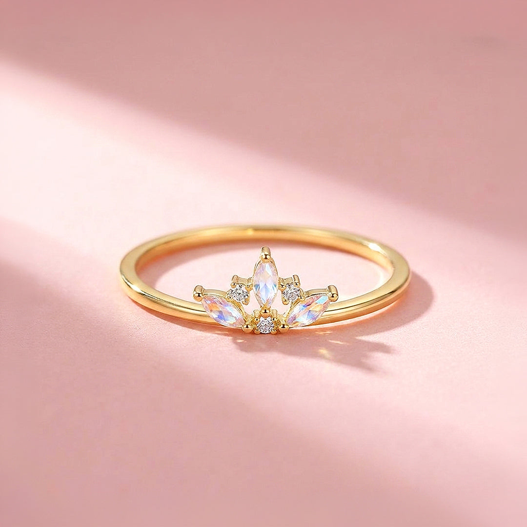 Moonstone Crown Ring | Moonstone &amp; Diamond Simulant | 925 Sterling Silver | Prm5011