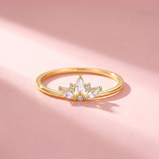 Moonstone Crown Ring | Moonstone &amp; Diamond Simulant | 925 Sterling Silver | Prm5011