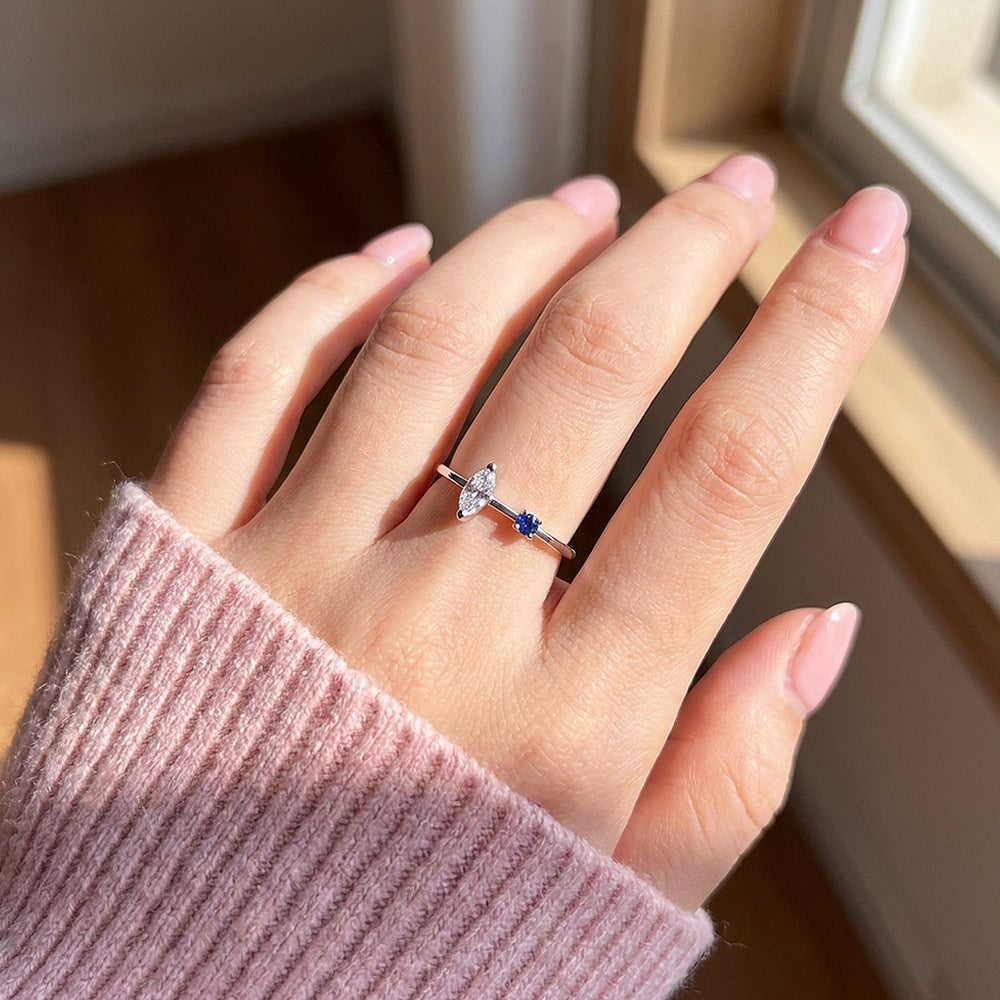 Marquise & Navy Duo Ring | Diamond Simulant | 925 Sterling Silver | Prm5012