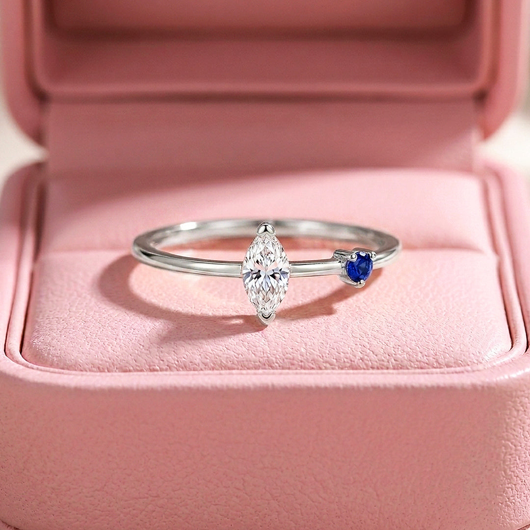 Marquise &amp; Navy Duo Ring | Diamond Simulant | 925 Sterling Silver | Prm5012