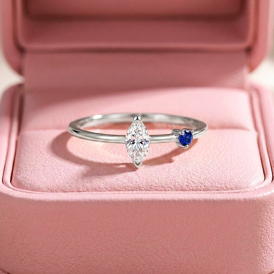Marquise &amp; Navy Duo Ring | Diamond Simulant | 925 Sterling Silver | Prm5012