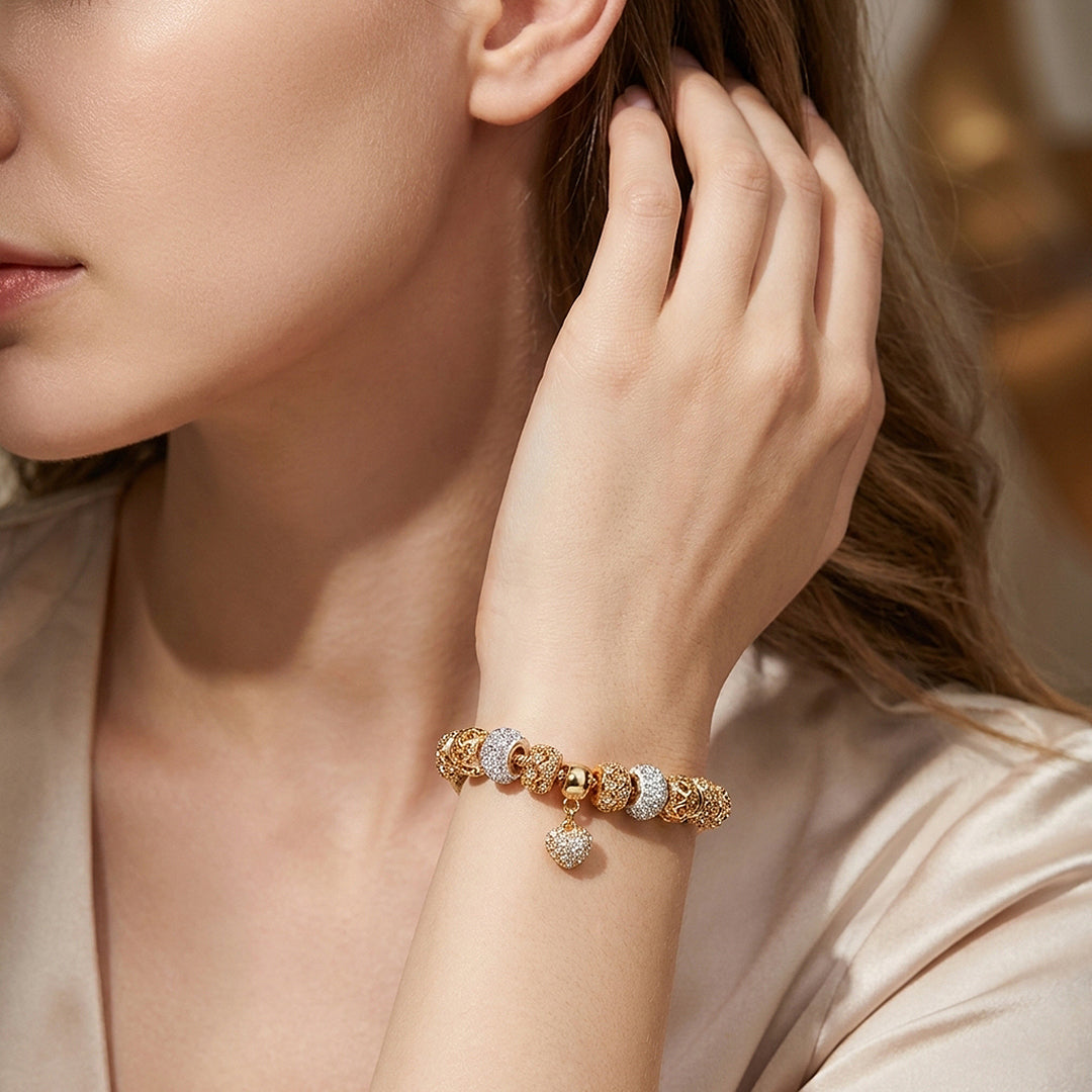 Pavé Heart Charm Bracelet | Diamond Simulant | Luxe6055