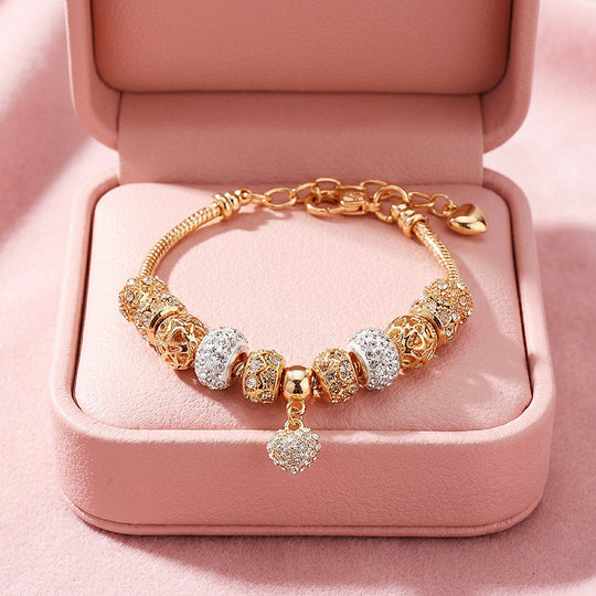 Pavé Heart Charm Bracelet | Diamond Simulant | Luxe6055